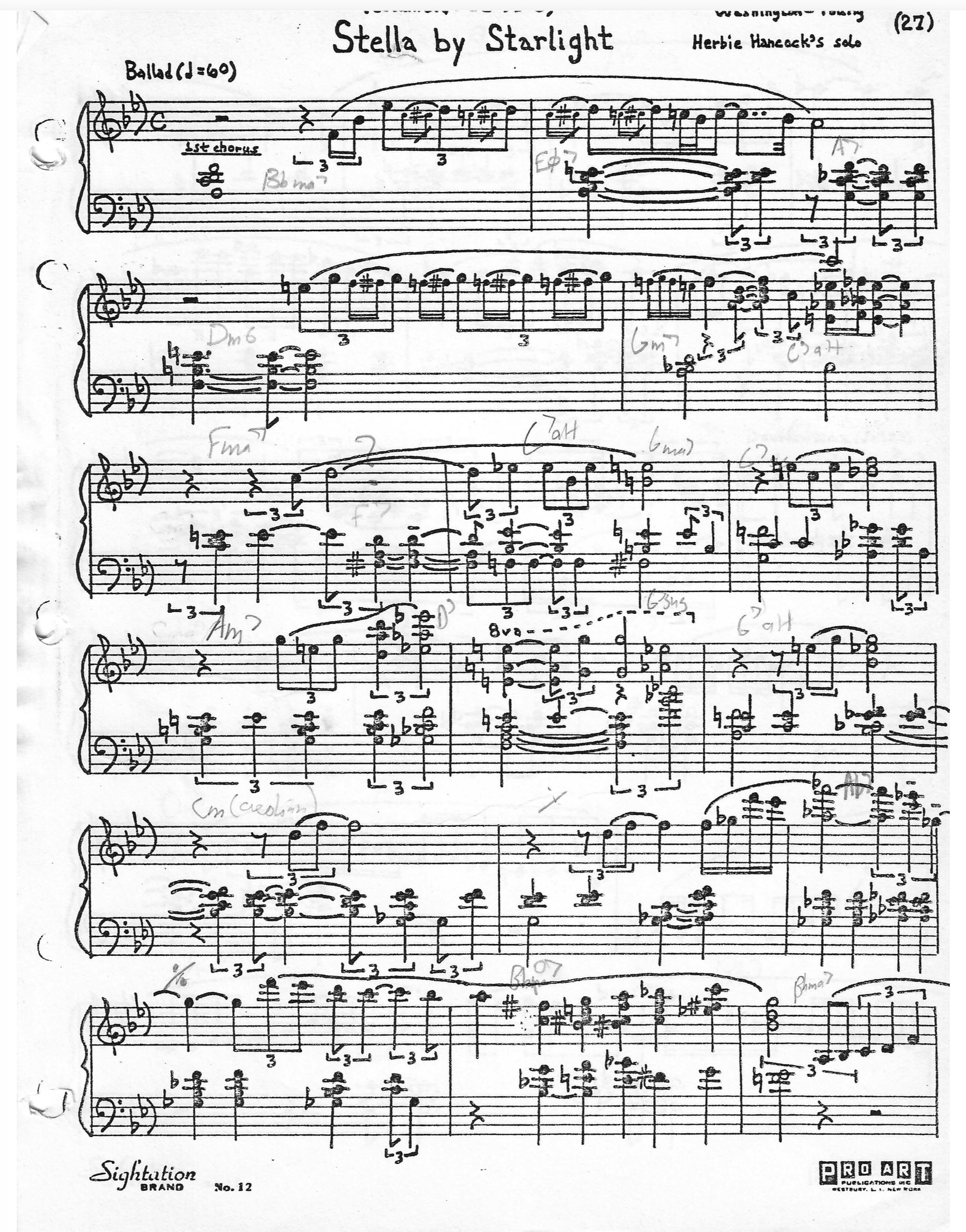 an image of the first page of a transcription of Herbie Hancock's solo on Stella By Starlight(1964)